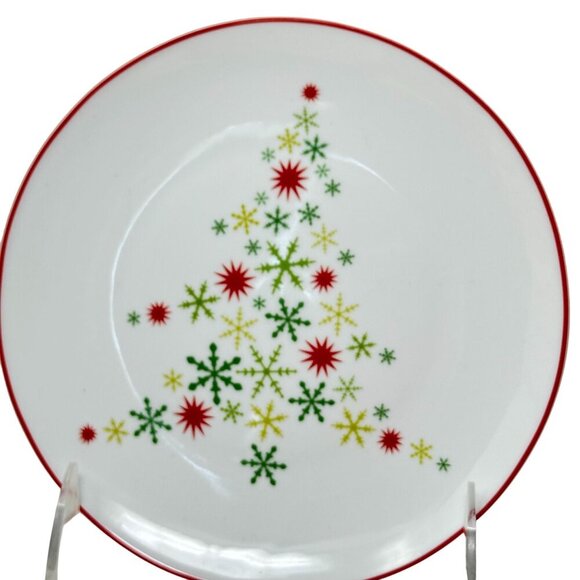 Crate & Barrel Snowflake Holiday Tree Plates Set of 4 Retro Starburst MCM - Picture 3 of 10